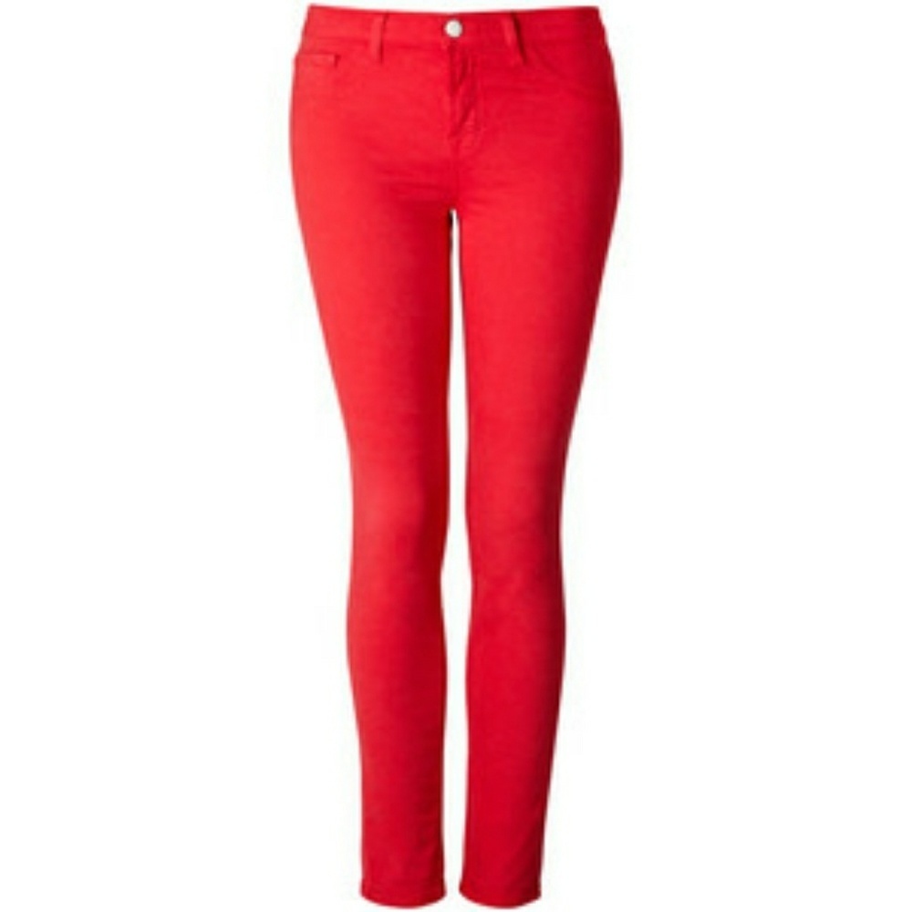 J Brand Bright Red Mid Rise Skinny Jean